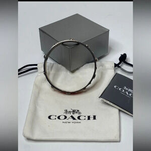 COACH Vintage Y2K Silver Interior & Exterior Coral Studded Metal Bangle Bracelet